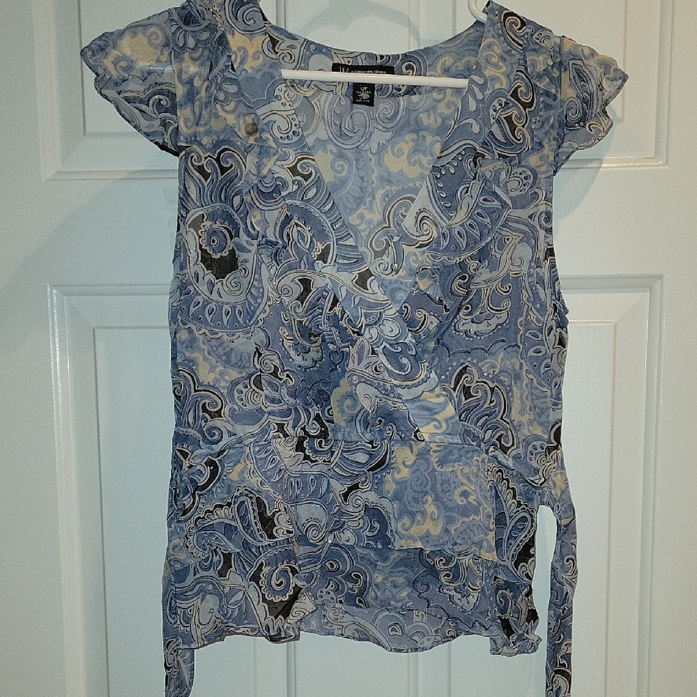 INC International Concepts Blue and Gray Paisley Blouse